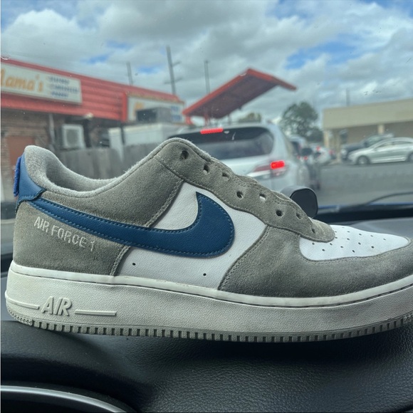 Nike Air Force 1 White and Gray with Blue Accent - Picture 1 of 9